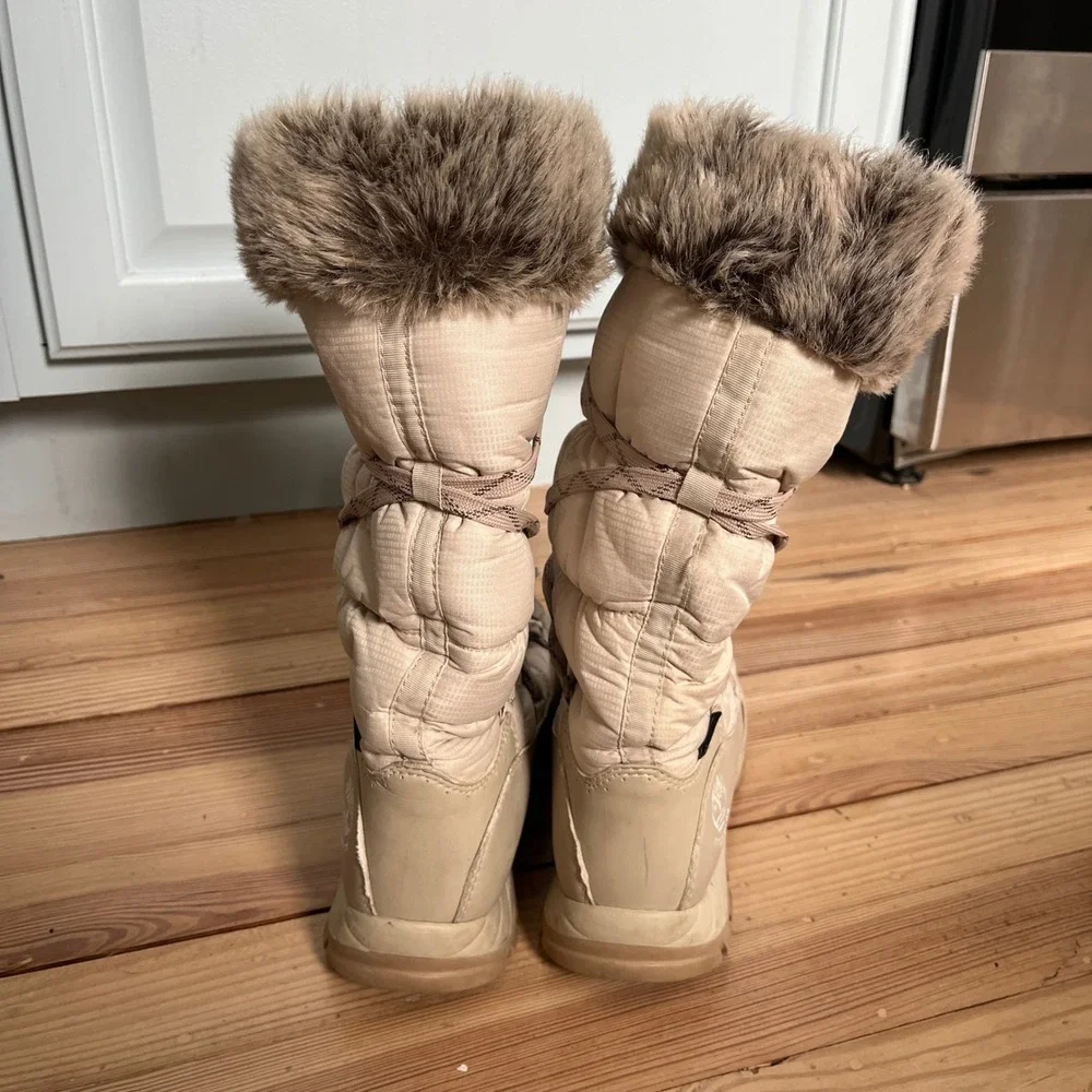 Timberland‎ Mount Hope Waterproof Winter Boots Beige Faux Fur 2161R Womens 6.5